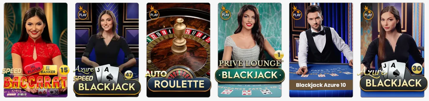Sección de juegos de casino y mesas con crupier en vivo de Luck Casino